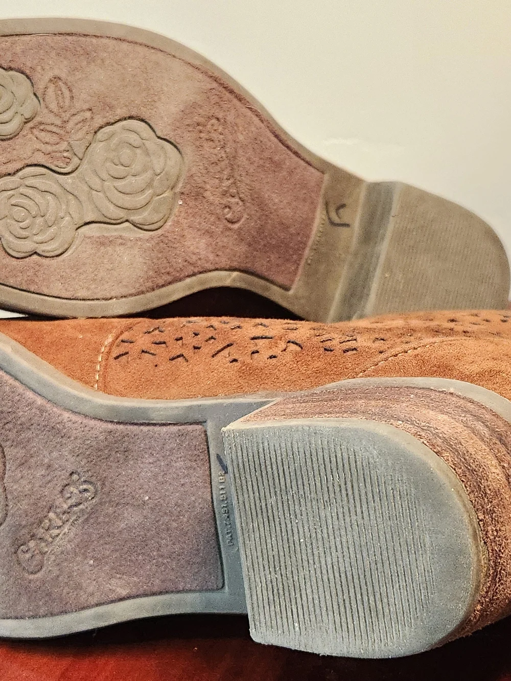 Carlos by Carlos Santana Cognac Suede Ankle Booties with Laser-Cut Detail 6.5M